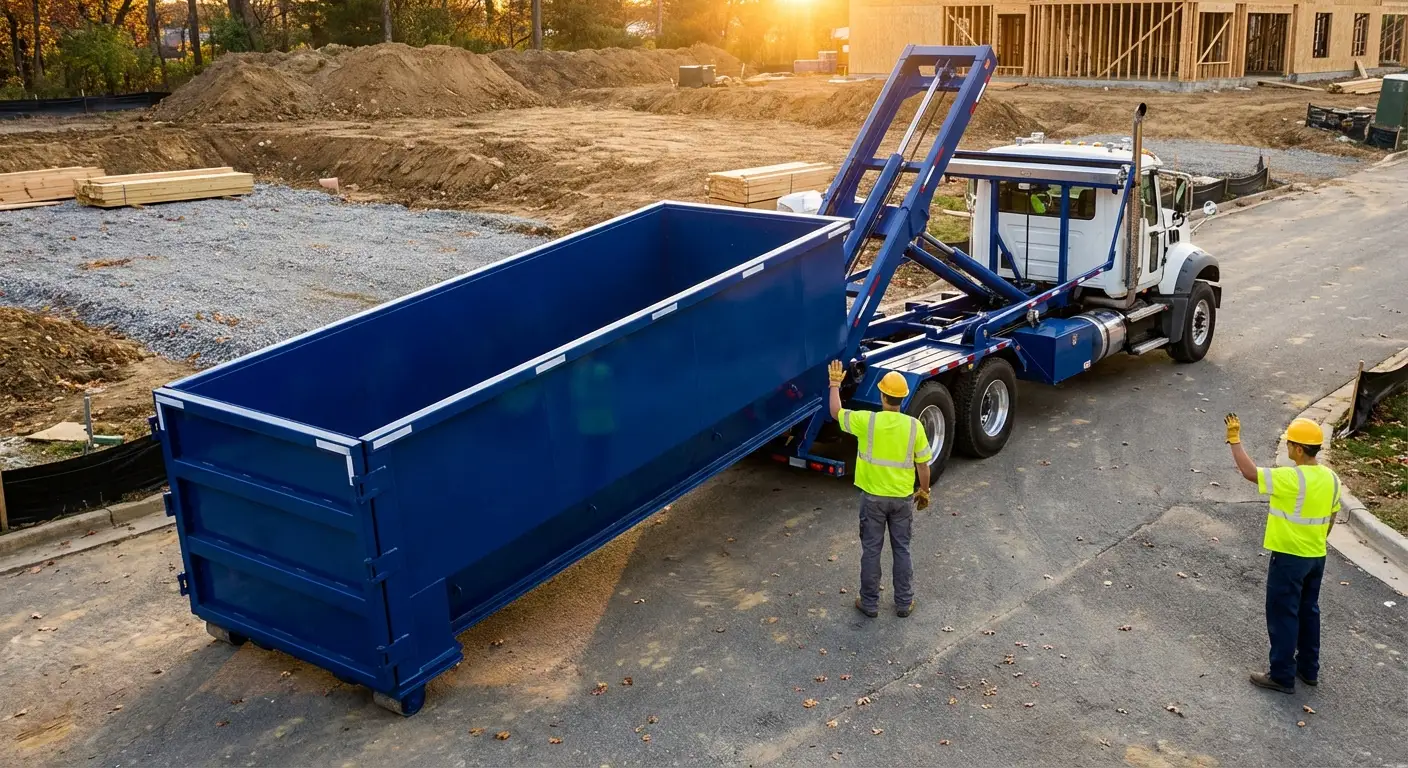 Construction dumpster delivery truck in Millbrook, AL