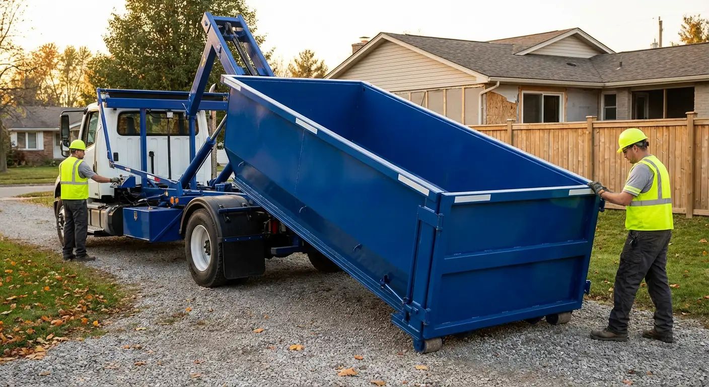 Roll-off dumpster rental delivery truck in Millbrook, AL